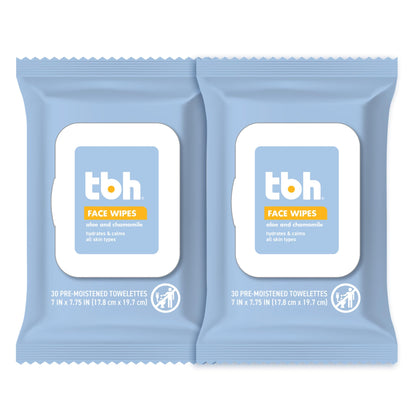 TBH Kids Gentle Facial Wipes – Daily Cleansing & Hydrating Face Wipes for Preteens & Teens, Sensitive & Acne-Prone Skin – Chamomile & Calendula – Clean Beauty, Dermatologist Tested, Sulfate & Paraben-Free – 30 Ct (2 Pack)