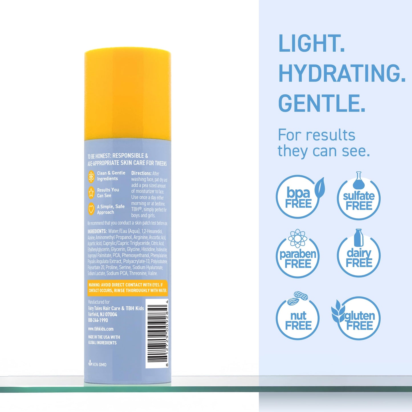 TBH Kids Oil-Free Face Moisturizer for Tweens & Teens – Lightweight Hydrating Moisturizer for Sensitive & Acne-Prone Skin – Vitamin C, Peptides & Hyaluronic Acid – Clean Beauty, Sulfate & Paraben-Free – 3.3 oz