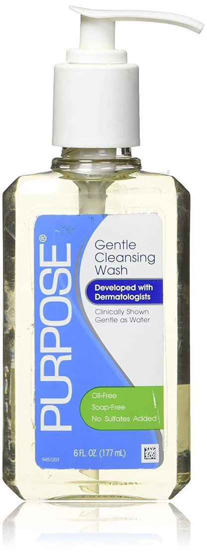 Purpose Gentle Cleansing Wash for Sensitive Skin, Soap-Free Daily Cleanser, Face & Body Wash, 6 oz Bottles (Pack of 6)