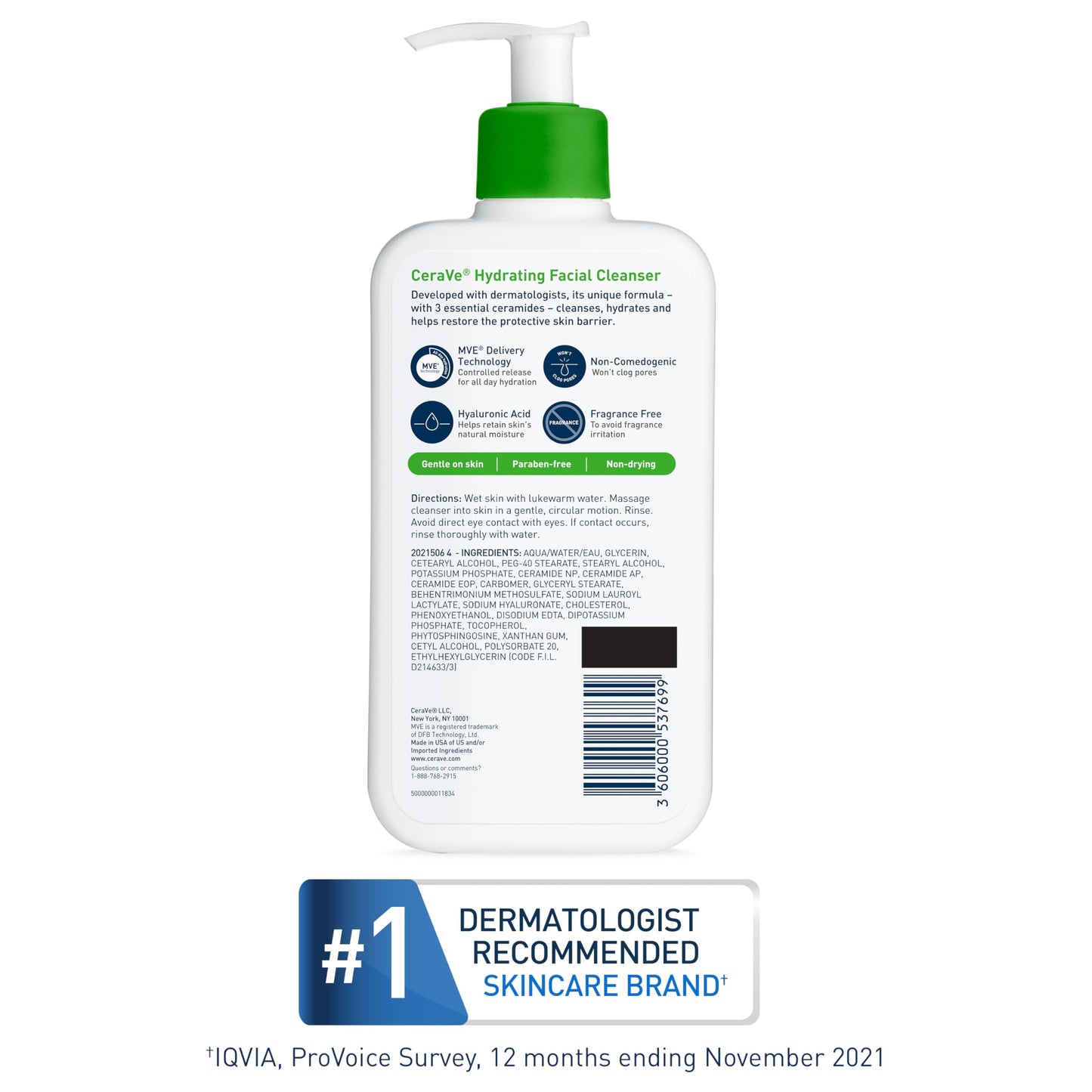 CeraVe Hydrating Facial Cleanser for Dry & Sensitive Skin, Moisturizing Face Wash with Hyaluronic Acid, Ceramides & Glycerin, Normal to Dry Skin, National Eczema Association Certified